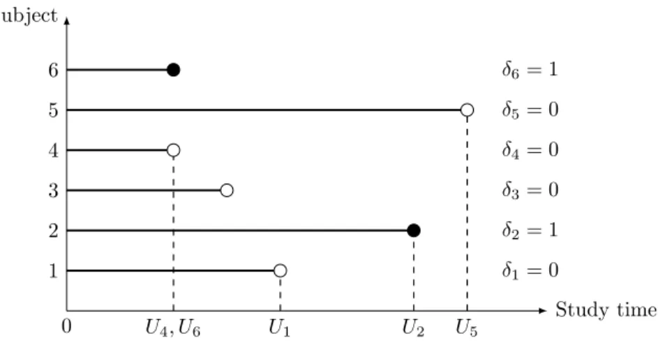 Figure 4.2. Illustrating the same observations in Figure 4.1 with the study-time scale
