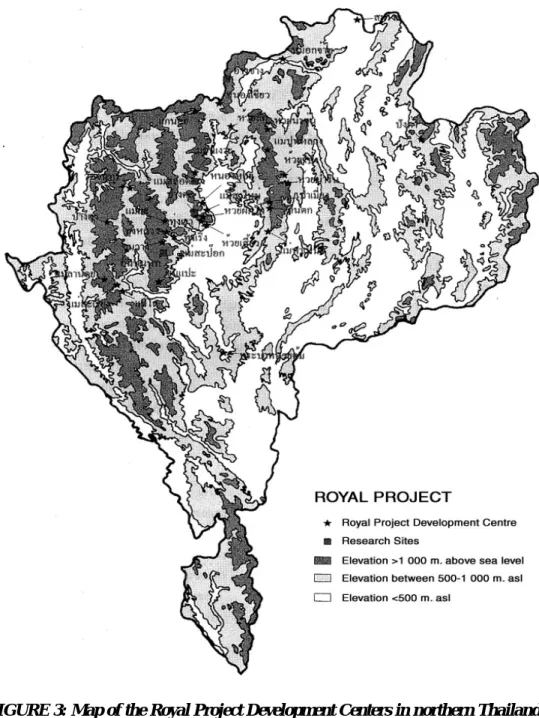 FIGURE 3: Map of the Royal Project Development Centers in northern Thailand. 