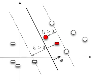 Figure 2.3: Binary Support Vector Machine with Slack Variables