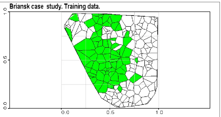 Figure 6. Briansk indicator data. Visualisation of training data set with Voronoi polygons.