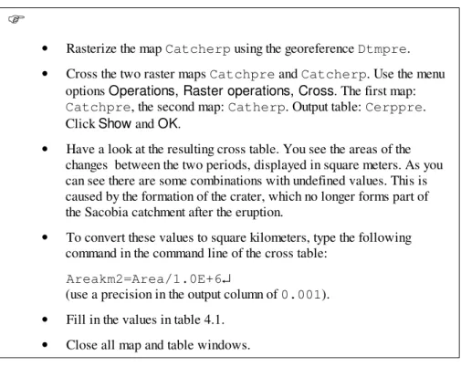 Table 4.1: Changes of catchment sizes before and after the eruption. Fill in the table based on the  results from the cross table 