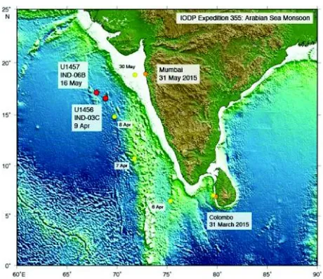 Fig. 13: Map showing the IODP drilling sites in Arabian Sea