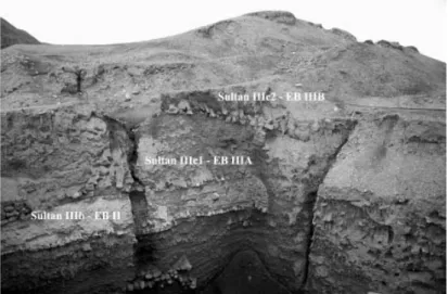Fig. 2: Superimposition of the three successive Early Bronze II-III  (3000-2300 BC) city-walls in the western section of K.M