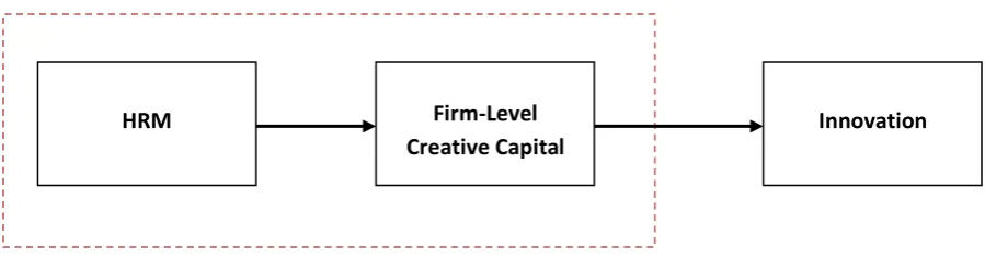 Figure 5 Proposed relationships between HRM, Firm-level creative capital and Innovation and research focus of this thesis 