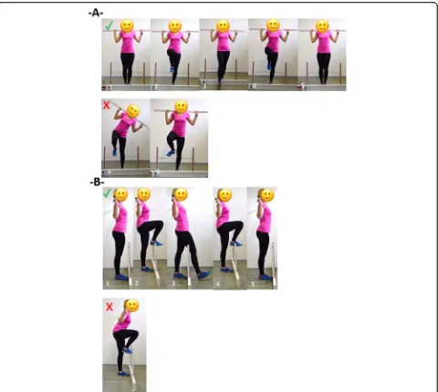 Fig. 1 1.-5. correct performance of the test item Hurdle Step from frontal and sagittal plane; error patterns:leg side, a