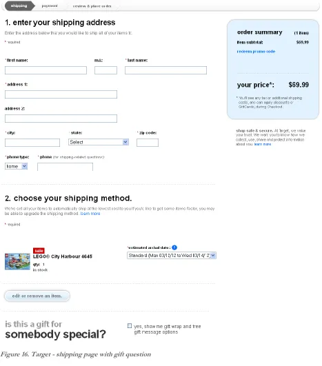 Figure 16. Target - shipping page with gift question 