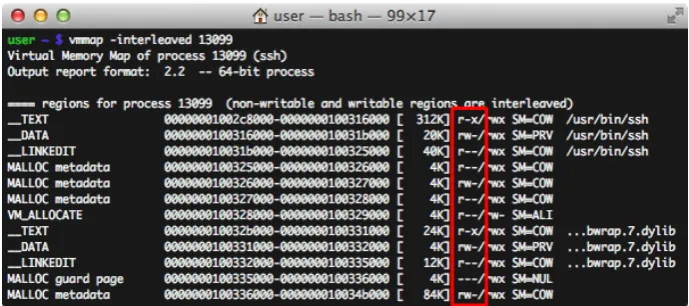 Figure 3.1: vmmap output of a SSH process