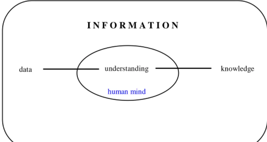 Figure 1.1.   Diagrammatic representation of Information as a continuum, with Data and  Knowledge as the two extremes