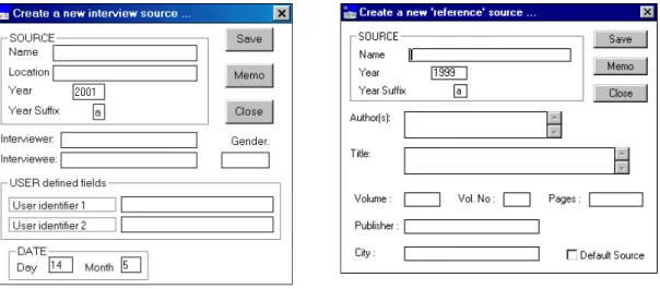 Figure 7.8a  The interview dialog box  Figure 7.8b  The reference dialog box 