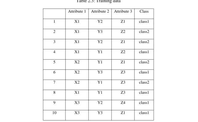 Table 2.3: Training data 