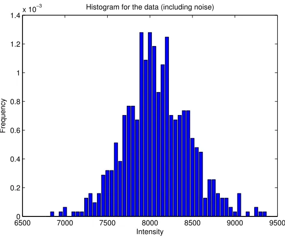 Figure 2: Histogram of the phantom data including the noise