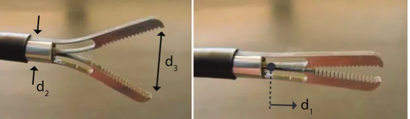 Figure 2.2: Compliant grasper designed by van den Berg [4] in open and nearly closed conﬁguration.