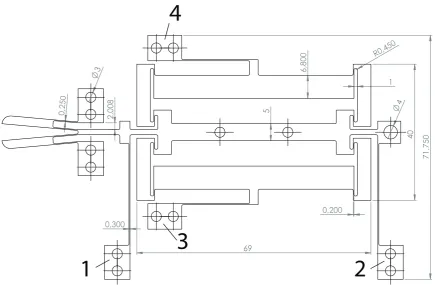 Figure 2.12: The ﬁnal geometry of a monolithical statically balanced grasper. Main dimensions are shown.