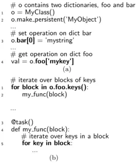 Fig. 13 Managing persistent dictionaries: (a) getting and setting elements, (b) iterating over keys.