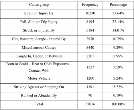 Table 5: Summary of injury Cause Group 