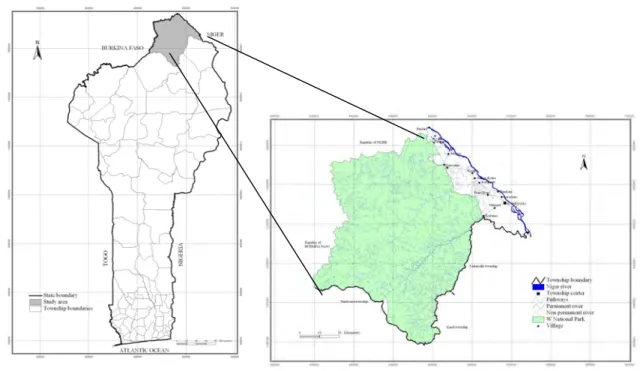 Figure 1. Map of Benin showing the study area and sampled villages 