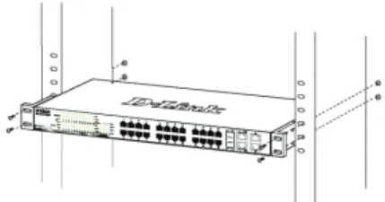 Figure 2. Attaching the mounting brackets Then, use the screws provided with the equipment rack  to mount the switch in the rack.