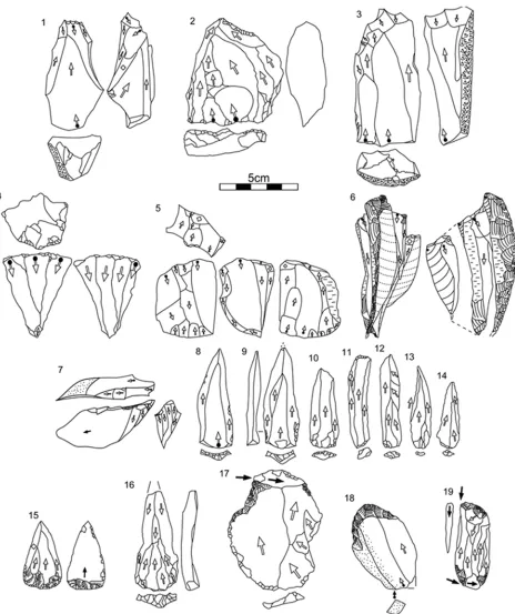 Figure 3. Typical lithic artefacts of the Levantine IUP. (1) preferential convergent along-axis core