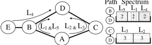 Fig. 1: Topology with lightpaths in an end-of-line scenario
