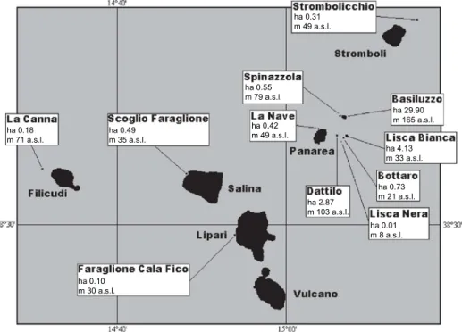 Fig. 2. Geographical data and localisation of the islets with lizards’ populations.