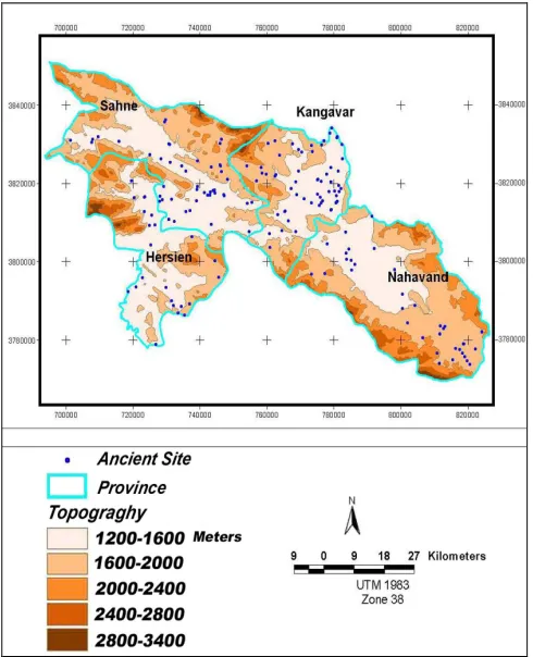 Fig. 3. Buffer zone of sites distance to the known ancient roads.