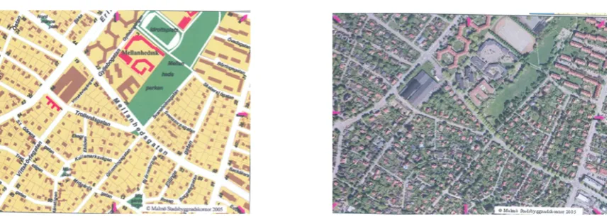 Figure 3. The standard way habit of representing "municipal green" with the green color, while privately owned land is represented with any color regardless of land use, confuses our conceptualization of the urban landscape