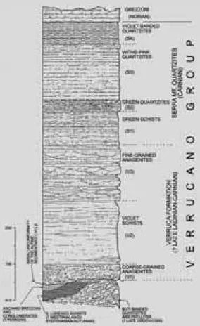 Figure 11 - Stratigraphic column of the Paleozoic- Paleozoic-Carnian succession of the Pisani Mountains (redrawn 