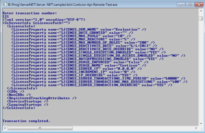 Figure 8: .NET Server remote API console response to command 121