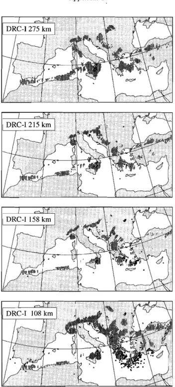 Figure 2.  Present modelled temperature: grey shading  below  75%  of the ambient  mantle (or below  750°C)