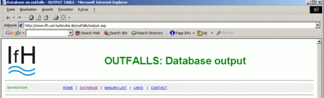 Figure 3 - Screenshot of database output page in an internet browser  EXCHANGE: MAILING LIST AND ARCHIVES 