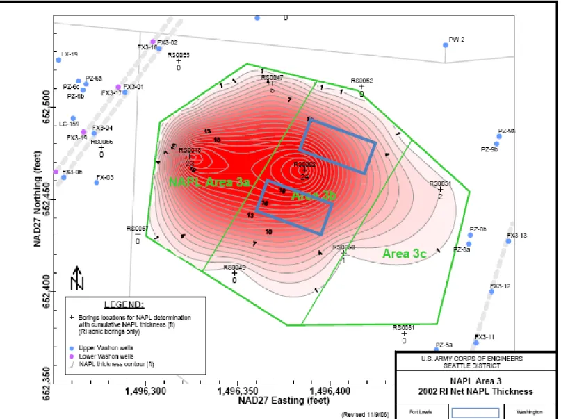 Figure 4-3. Inference of NAPL Distribution Within NAPL Area 3 Based on Data Gathered During the Phase 2 RI (2002)  (USACE, 2008)
