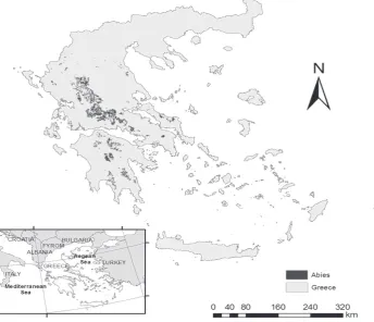 FIGURE 1. Geographical distribution of fir forests in Greece