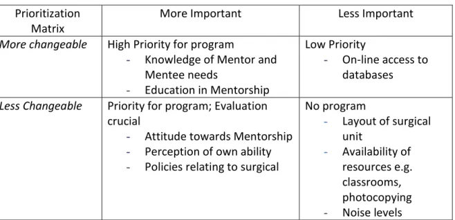 Figure 1. Prioritization Matrix for Mentorship  Prioritization 