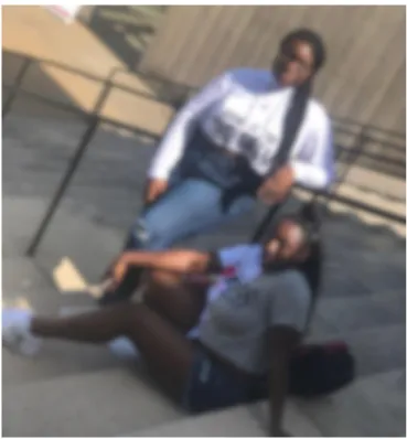 Figure 7. – Celeste with her best friend on campus. Image blurred by the researcher for participant  confidentiality