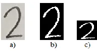 Fig. 3 shows three types of characters extracted from the equation, where a), d) and f) are digits, b) is a letter and c) and e) are both math signs