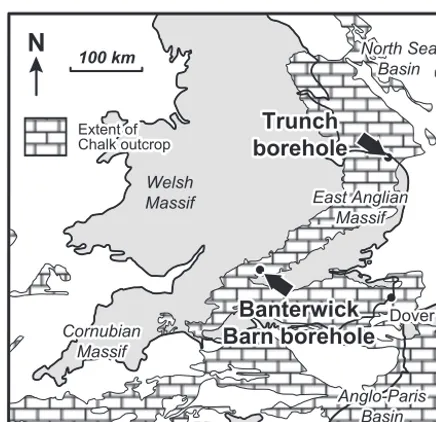 Figure 1. Location map of the BGS Banterwick Barn and Trunchboreholes (modiﬁed from Rawson, 1992).