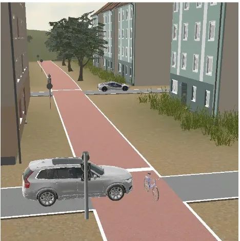 Figure 11. Testing the interactions between bicyclists and vehicle drivers by varying the sight distances of the vehicle drivers in the simulated VR environment