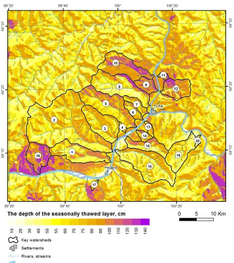 Figure. 3. Seasonal thawing layer depth map for the Tura local site. 