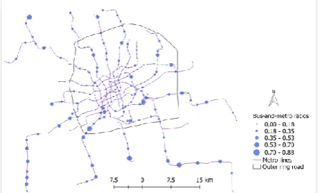 Figure 4. The average daily number of metro trips and bus-and-metro trips to different metro stations in central Shanghai