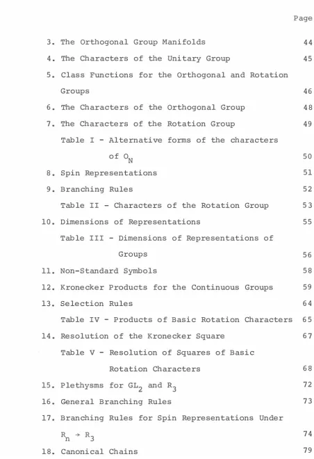 Table I - Alternative forms of the charactersof ON 8. Spin Representations