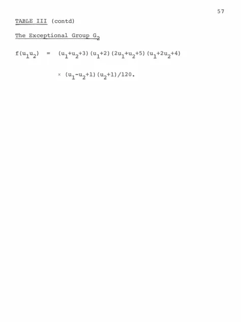 TABLE III (cont d) T he Except ional Group G2