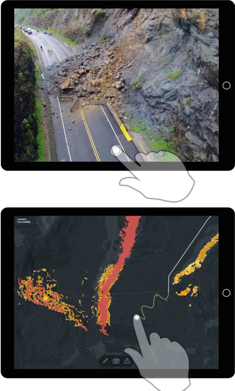 Figure 3. Our system (see also figure 1) was designed to enable stakeholders to collaborate in emergency planning situations