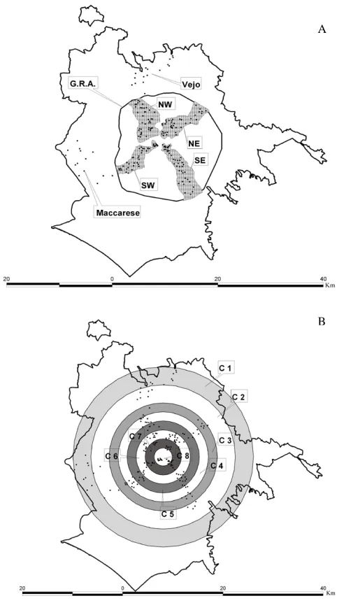 Figure 1.  ison sites for gradient analysis. These are represented by theVejo site, northwest of Rome (in the Regional Natural Park