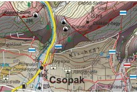 Figure 5. Geological hiking map of the surroundings of Csopak (Albert et al., 2018, excerpt)  