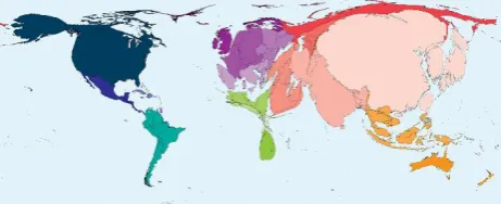 Figure 1. Cartogram of world carbon dioxide emissions in 2015. Source: www.worldmapper.org                                                            
