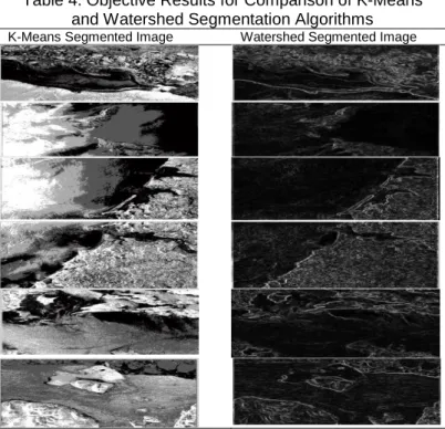Table 4. Objective Results for Comparison of K-Means   and Watershed Segmentation Algorithms  K-Means Segmented Image  Watershed Segmented Image 