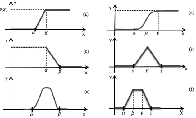 Figure 4.1: Different types of membership function For L-function, L:U→[0,1]