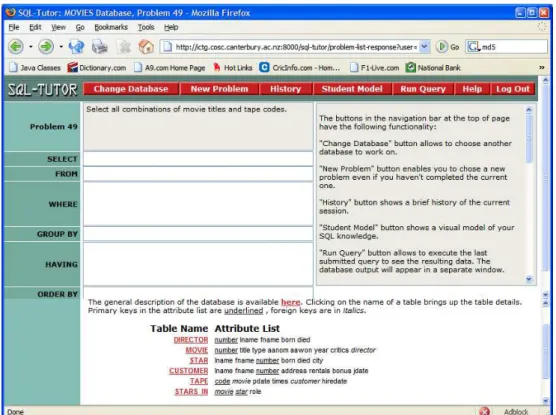 Figure 2.5: SQL-Tutor Interface (web version)