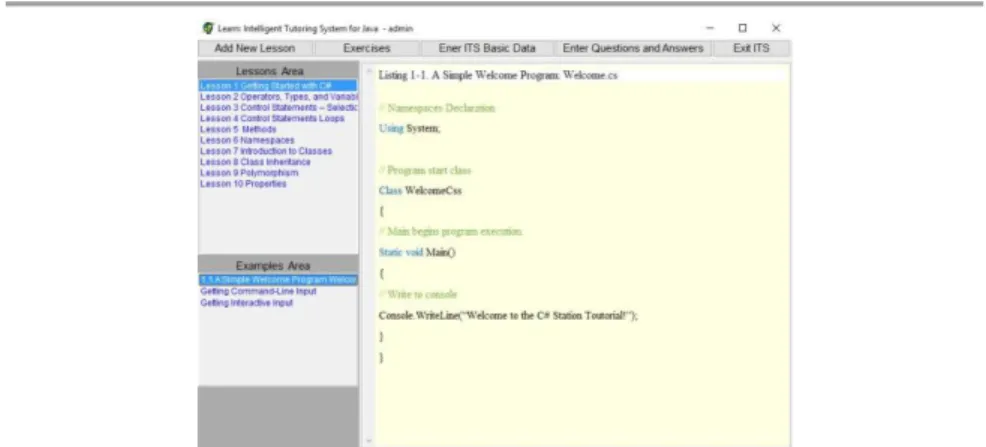 Figure 4: In this interface, the student chose an example of the lesson  that he/she want to study