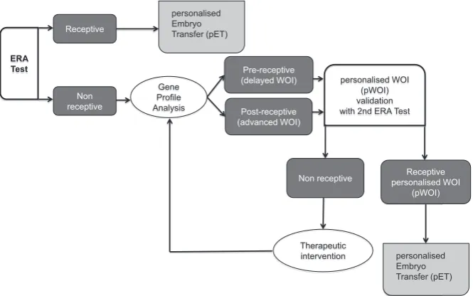 Fig. 3. Clinical algorithm for embryo transfer personalisation. It consists of a decision mak-ing tree approach for embryo transfer based on the diagnosis of the endometrial factor